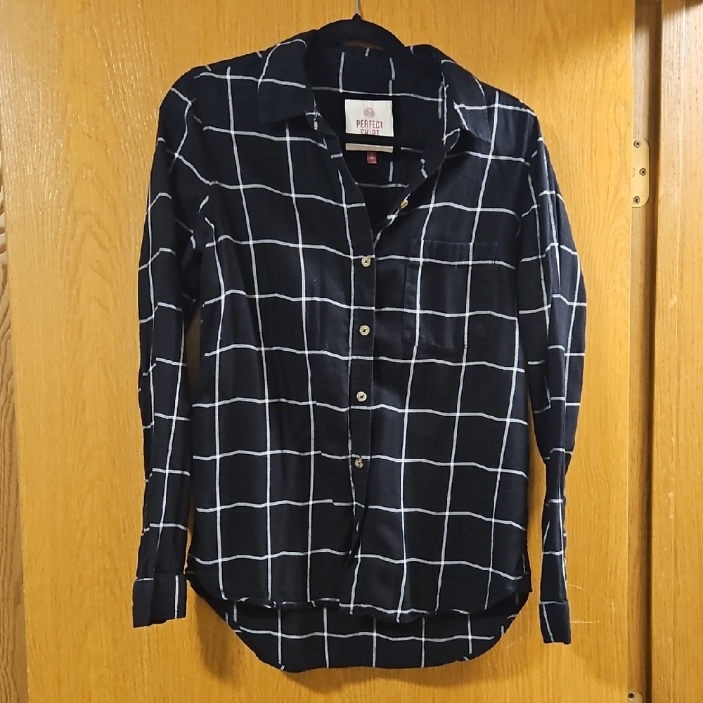 Black and White Grid Button-Up Shirt